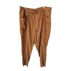 Old Navy Linen Blend Pull On Pants Pockets Dark Camel Brown Lagenlook XL Casual